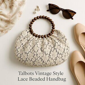 NWOT Talbots Lace Beaded Handle Bag Cream Retro Evening Purse Vintage Style